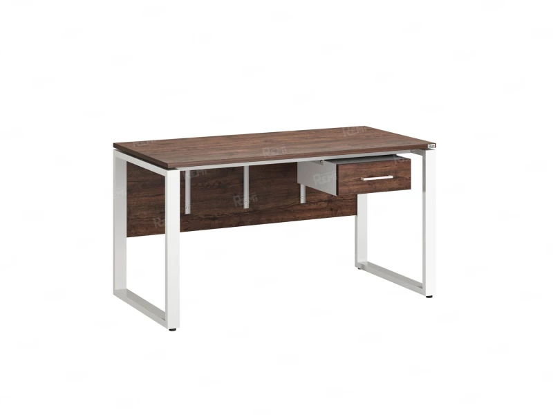 Стол прямой, подвесная тумба, ЛДСП экран, О-опора 2000x600x750 RM032-20x6 Дуб Апрельский шоколад/Белый