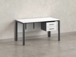 Стол прямой, подвесная тумба, ЛДСП экран, П-опора 1600x600x750 RM031-16x6 Белый/Серый