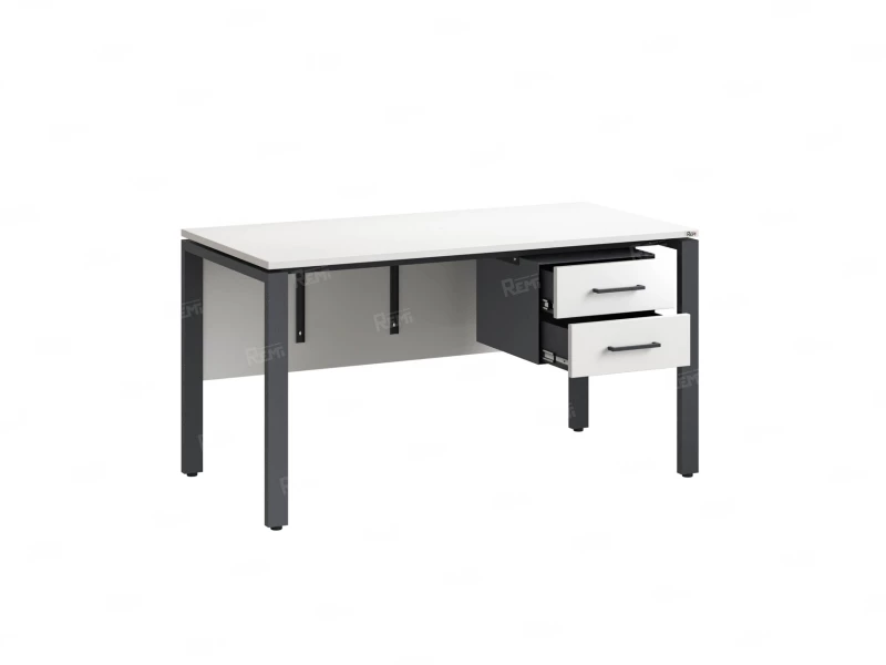 Стол прямой, подвесная тумба, ЛДСП экран, П-опора 1600x600x750 RM031-16x6 Белый/Серый