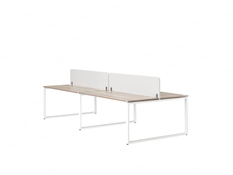 Бенч-система, 4 рабочих места, на О-образных опорах, 2 тканевых экранов 3200x1200x750 RM170-3-16x12 Дуб Маувелла/Белый