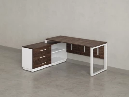 Стол прямой с тумбой L, ЛДСП экран, О-опора 1600x600x750 RM013L-16x6 Дуб Апрельский шоколад/Белый