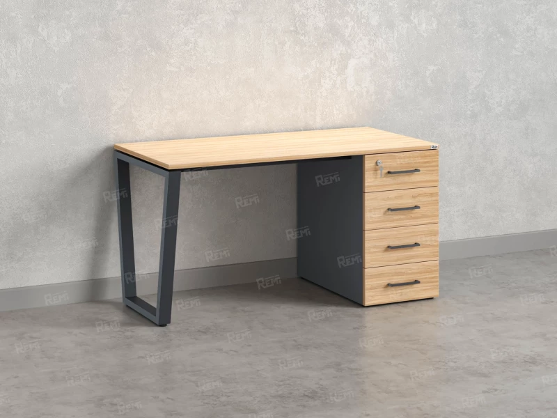 Стол прямой с тумбой на U-образных опоре, правый 1600x700x750 RM101-16x7 Вяз Швейцарский светлый/Серый