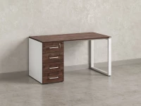 Стол прямой с тумбой на О-образных опоре, левый 1800x700x750 RM104-18x7 Дуб Апрельский шоколад/Белый