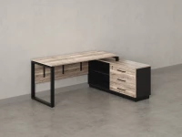 Стол прямой с тумбой R, ЛДСП экран, О-опора 2000x1400x750 RM012R-20x7 Дуб Маувелла/Черный