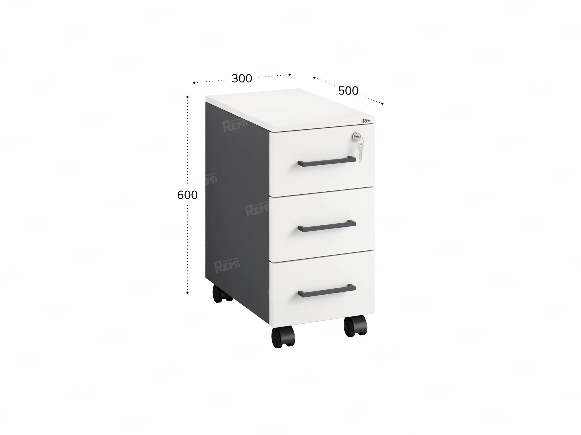 Тумба мобильная,3 ящика 300x500x600 RM123-30x50 Белый/Серый