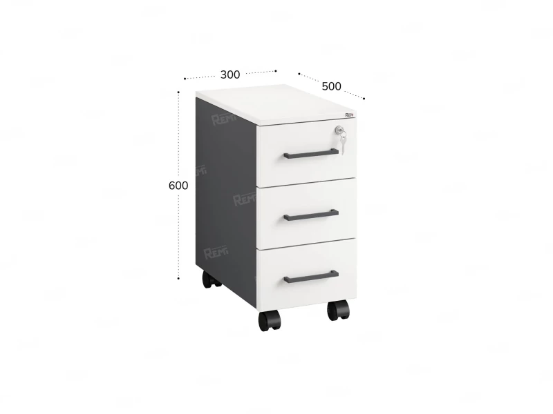 Тумба мобильная,3 ящика 300x500x600 RM123-30x50 Белый/Серый