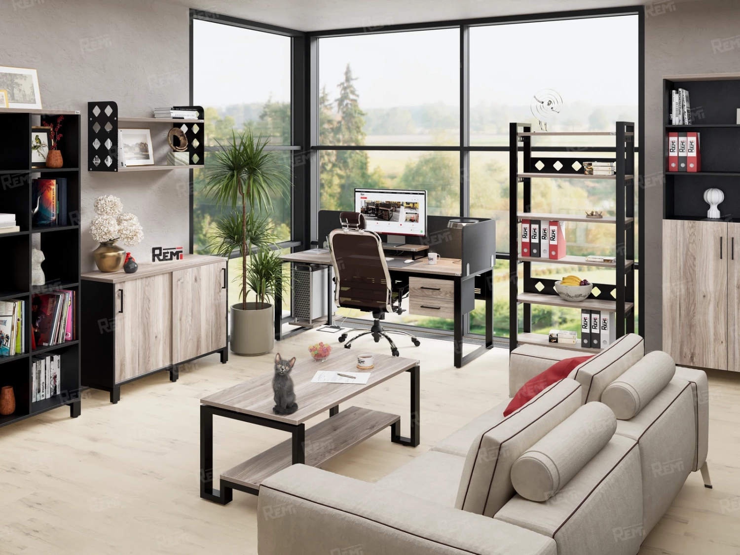 Низкий шкаф-купе, 2 полки с надстройкой 1200x420x1200 RM126-120x42 Дуб Маувелла/Черный