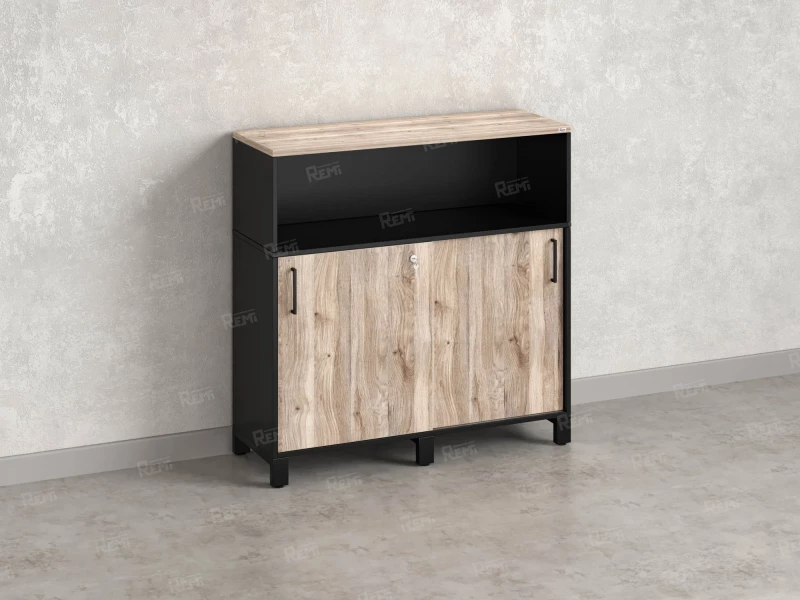 Низкий шкаф-купе, 2 полки с надстройкой 1200x420x1200 RM126-120x42 Дуб Маувелла/Черный