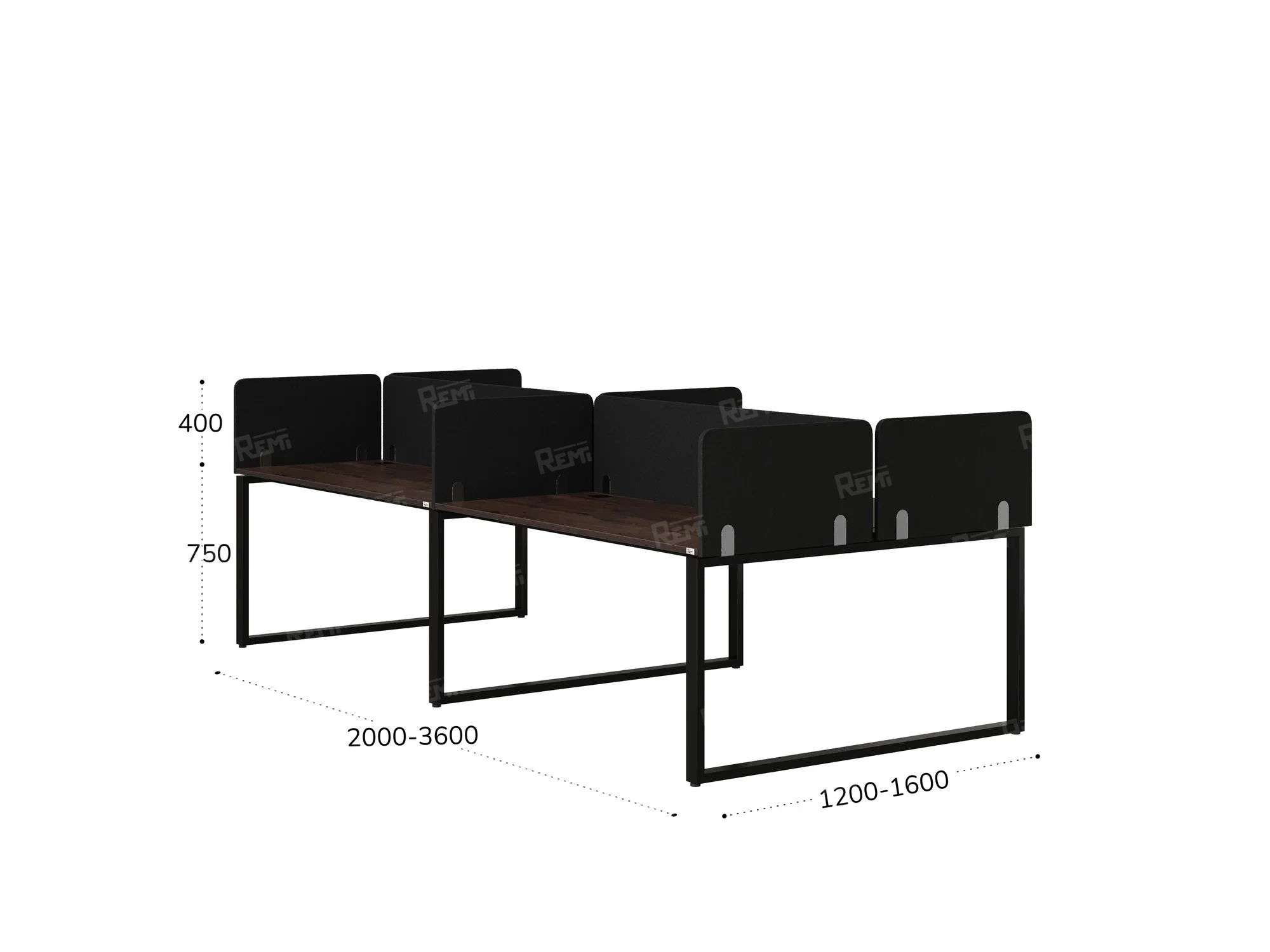 Бенч-система, 4 рабочих места, на О-образных опорах, 8 тканевых экранов 2400x1400x750 RM170-1-12x14 Дуб Апрельский шоколад/Черный