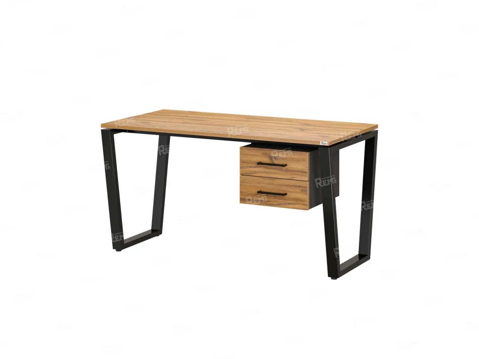 Стол прямой с подвесной тумбой 2 ящика, U-опора 1800x700x750 RM035-18x7 Дуб Юстус/Черный