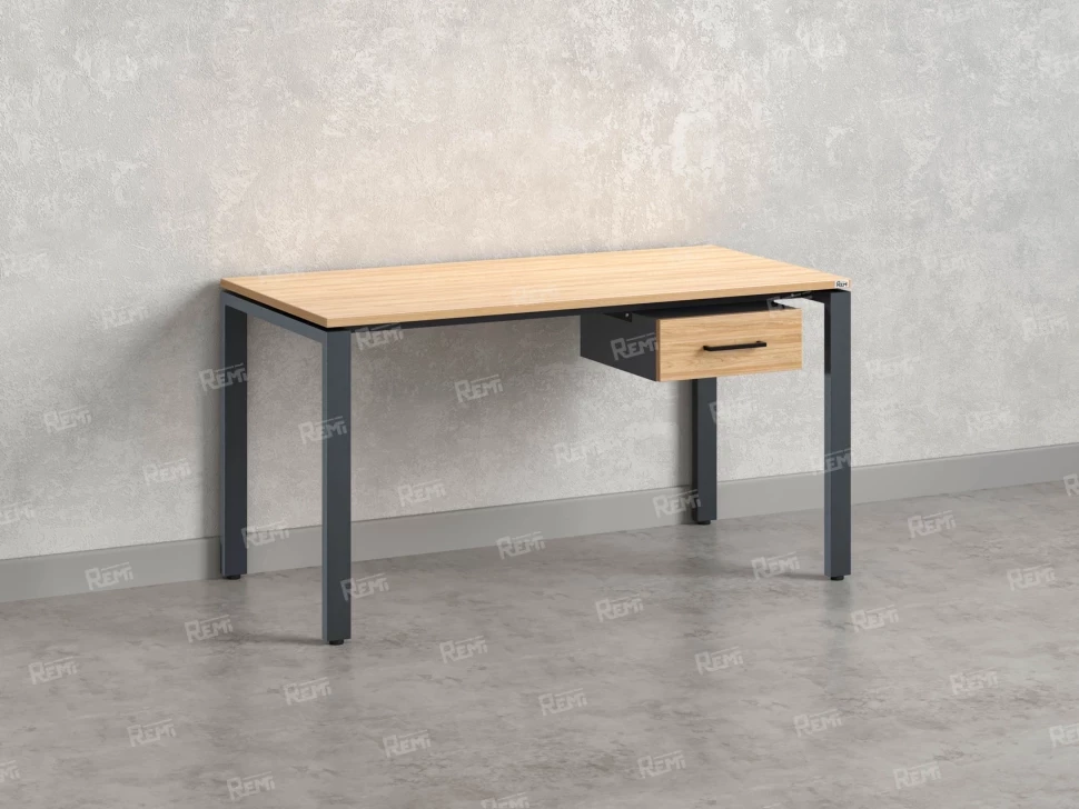 Стол прямой с подвесной тумбой, П-опора 1800x600x750 RM038-18x6 Вяз Швейцарский светлый/Серый