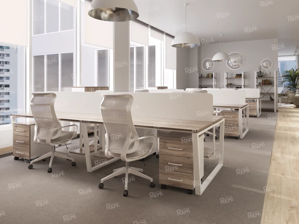 Стол прямой, подвесная тумба, ЛДСП экран, П-опора 1800x800x750 RM030-18x8 Дуб Маувелла/Белый