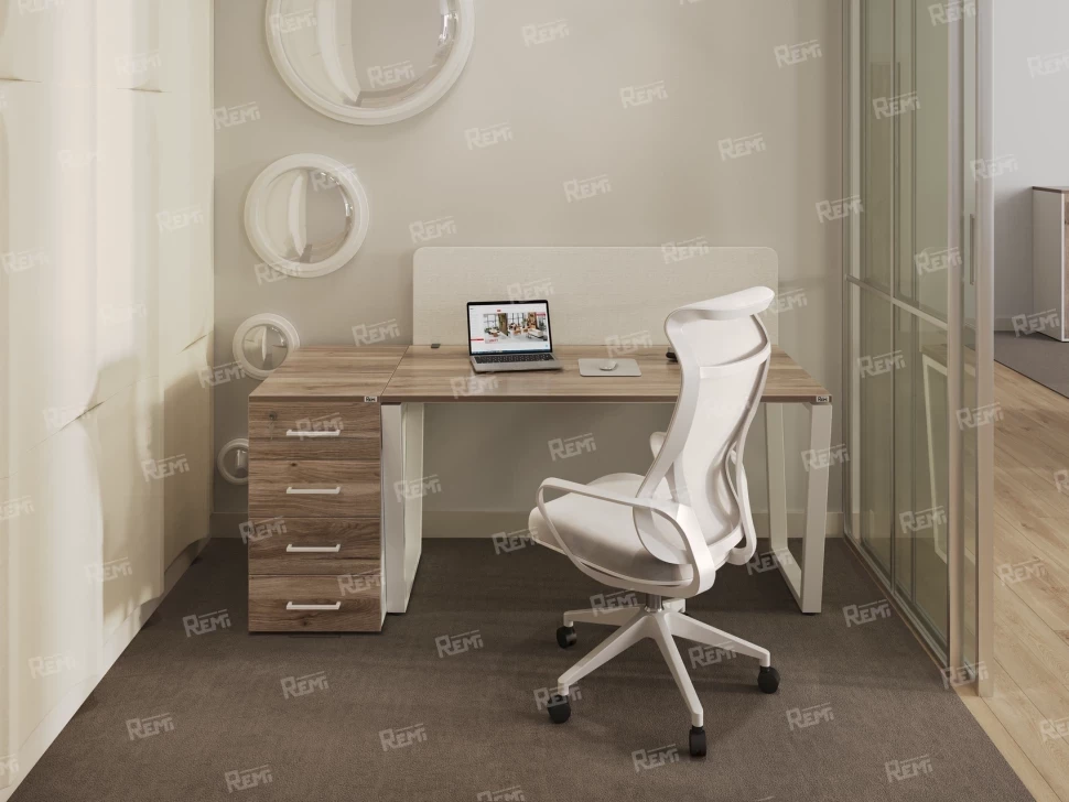 Стол прямой, подвесная тумба, ЛДСП экран, П-опора 1800x800x750 RM030-18x8 Дуб Маувелла/Белый