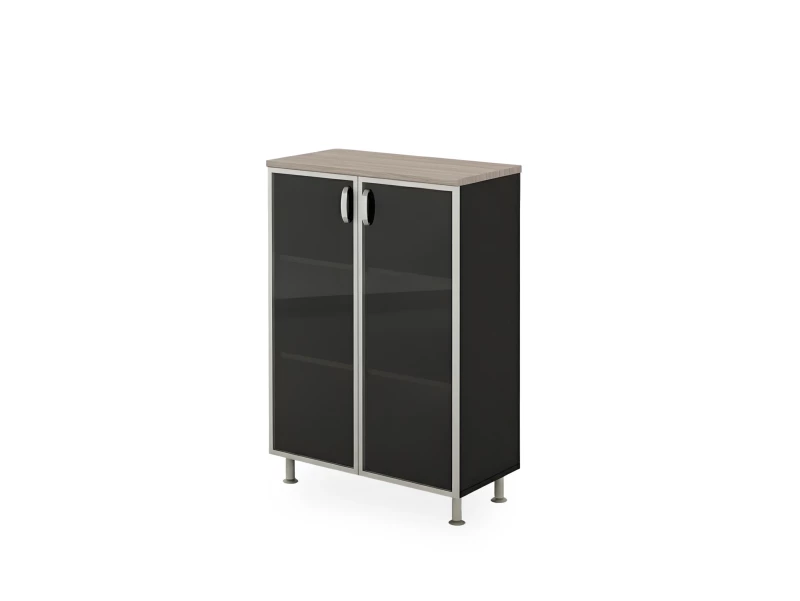 BRL RB054-90х43 Стеллаж закрытый витрина стекло в раме 900х430х1290 Шорвуд/Черный