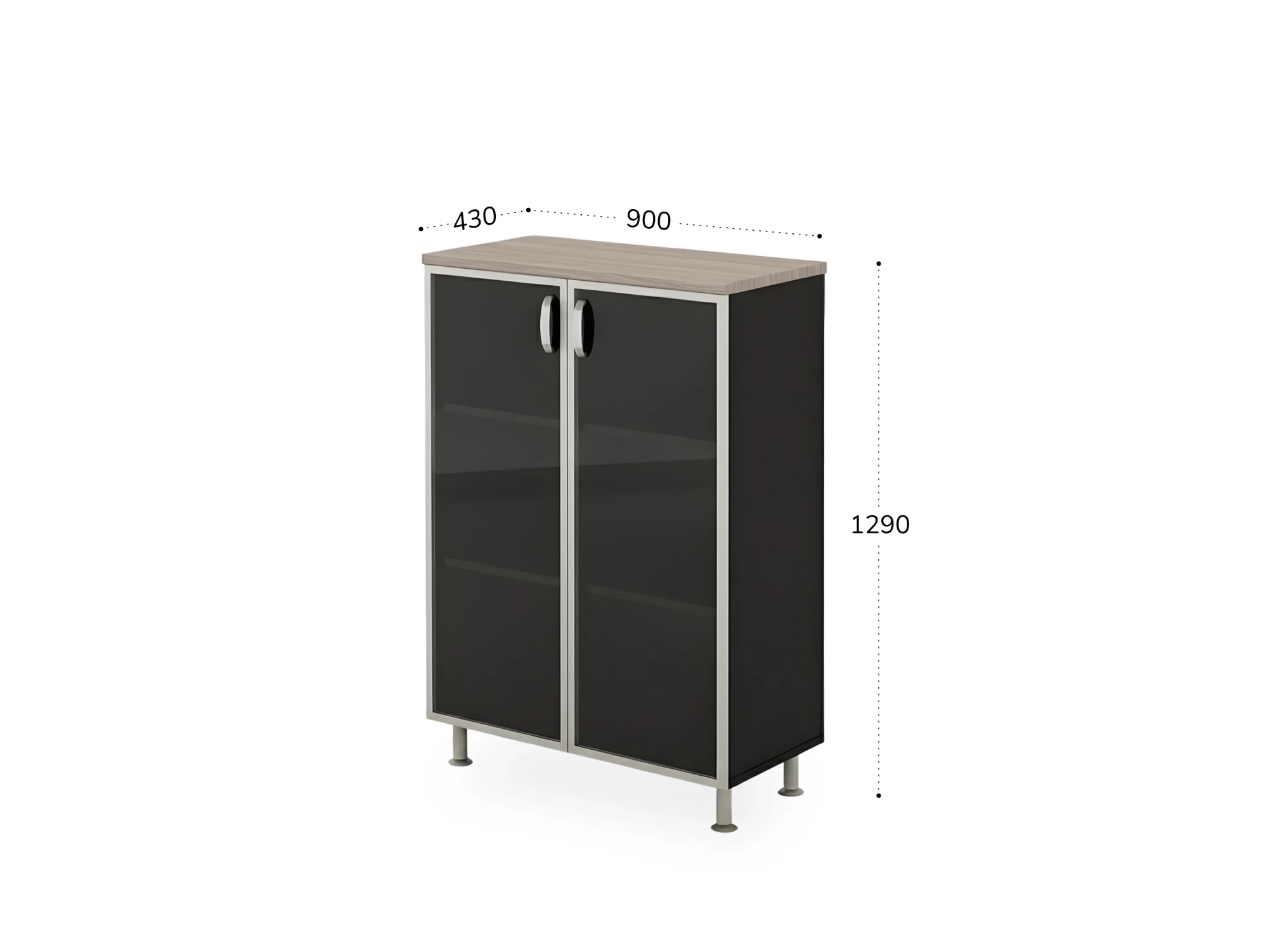 BRL RB054-90х43 Стеллаж закрытый витрина стекло в раме 900х430х1290 Шорвуд/Черный