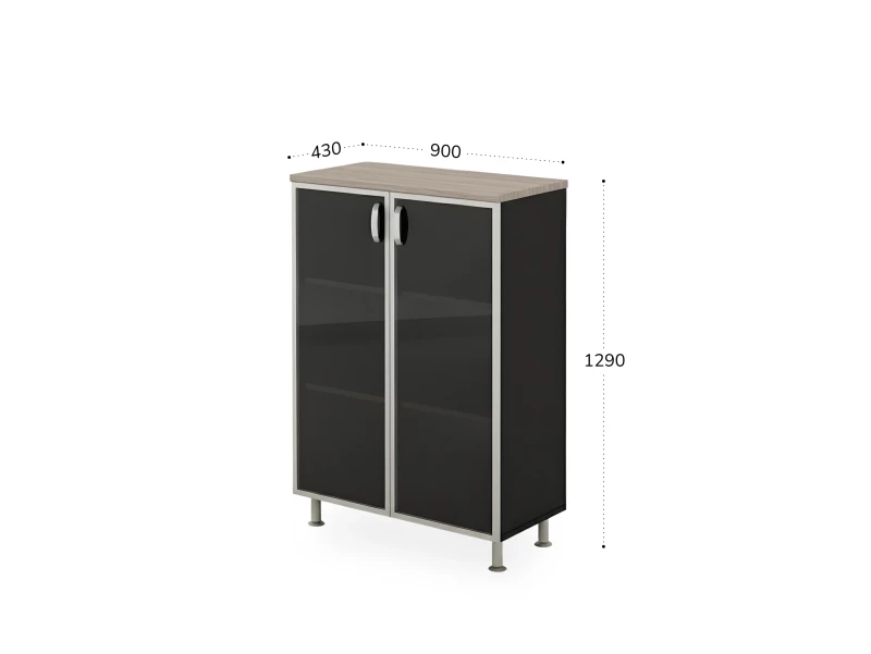BRL RB054-90х43 Стеллаж закрытый витрина стекло в раме 900х430х1290 Шорвуд/Черный