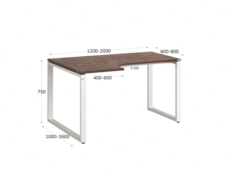 Стол угловой, О-опора, левый 1600x900/1200x750, RM055-16x9-12 Дуб Апрельский шоколад/Белый