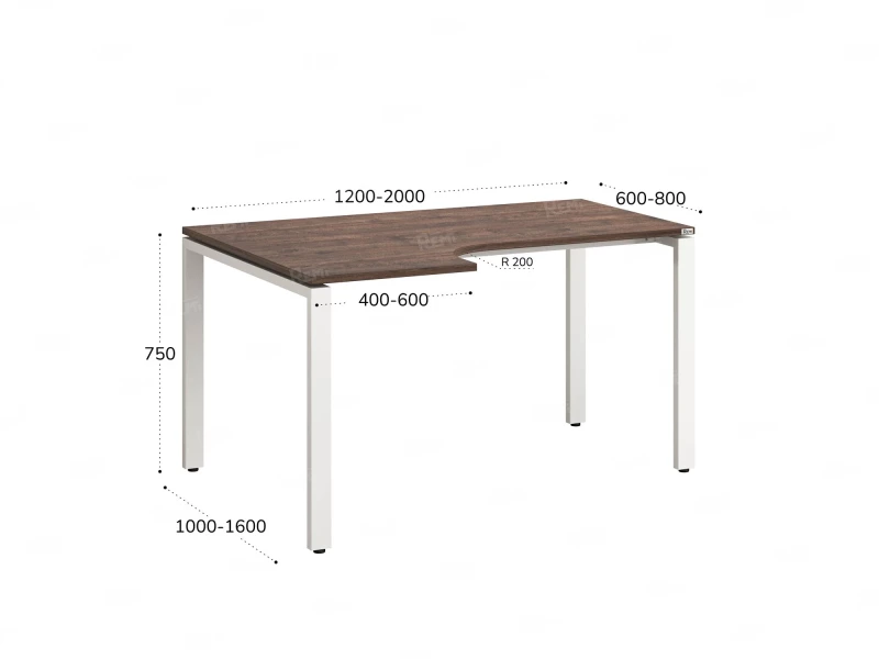 Стол угловой, П-опора, левый 1400x900/1200x750, RM053-14x9-12 Дуб Апрельский шоколад/Белый