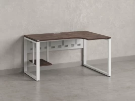 Стол угловой, экран металл, О-опора, правый 1600x900/1200x750, RM057-16x9-12 Дуб Апрельский шоколад/Белый