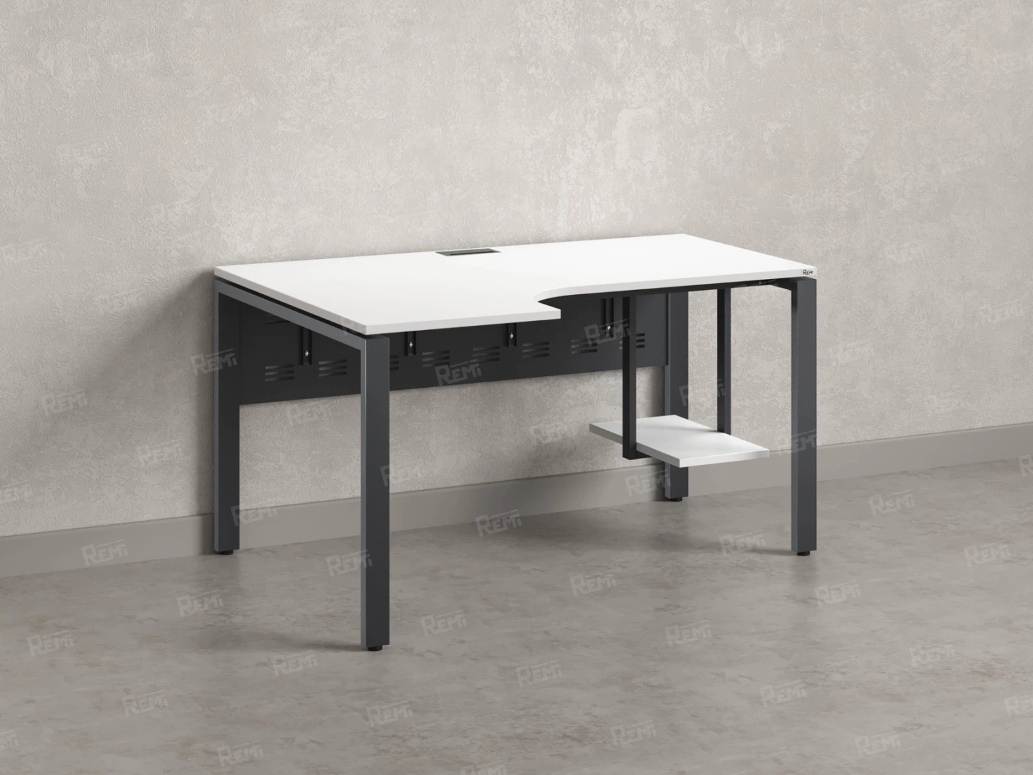 Стол угловой, экран металл, П-опора, левый 1400x800/1000x750, RM059-14x8-10 Белый/Серый