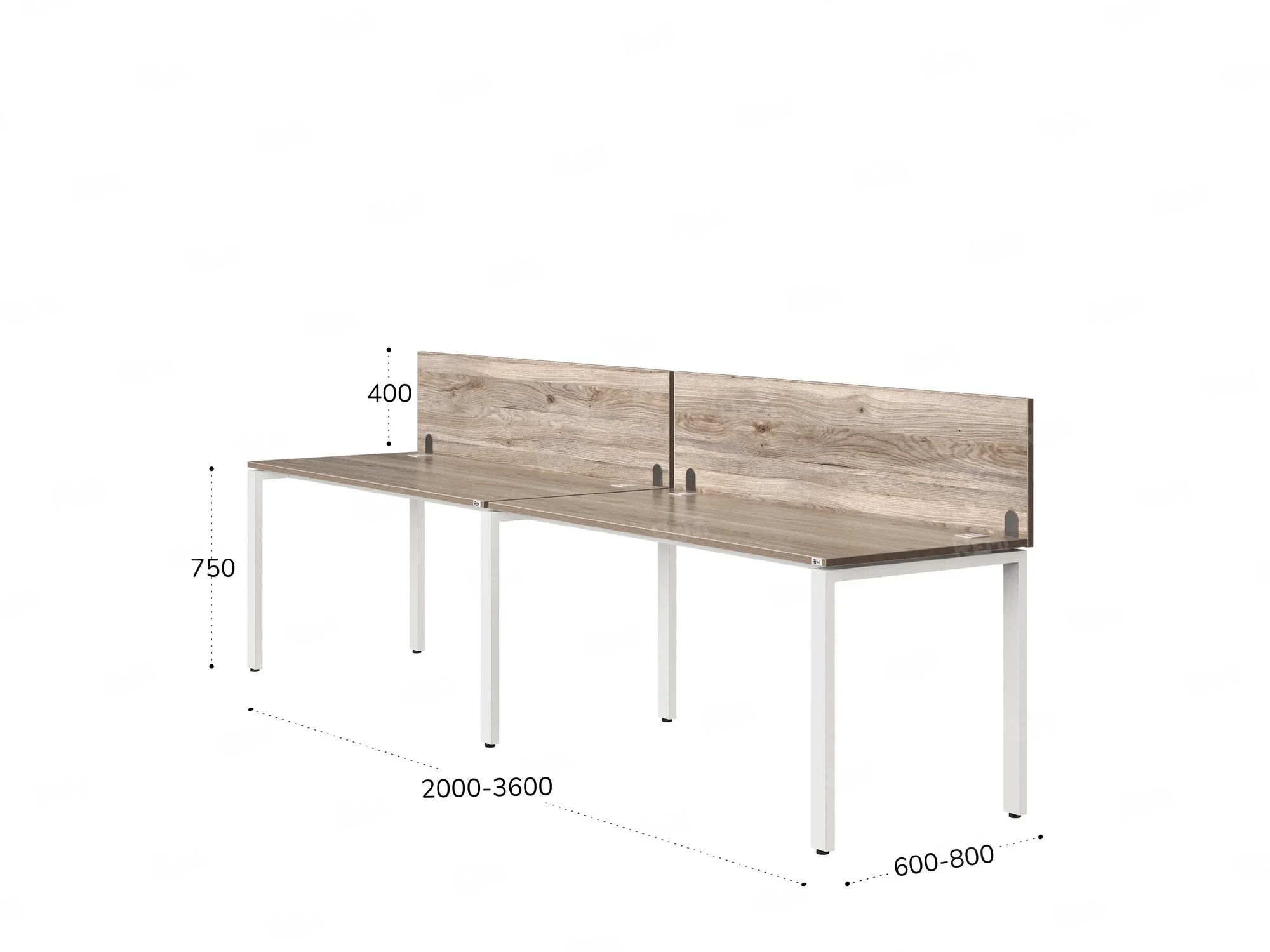 Бенч-система в 1 ряд, 2 рабочих места 2 ЛДСП экранов 2400x700x750 RM167-4-24x7 Дуб Маувелла/Белый