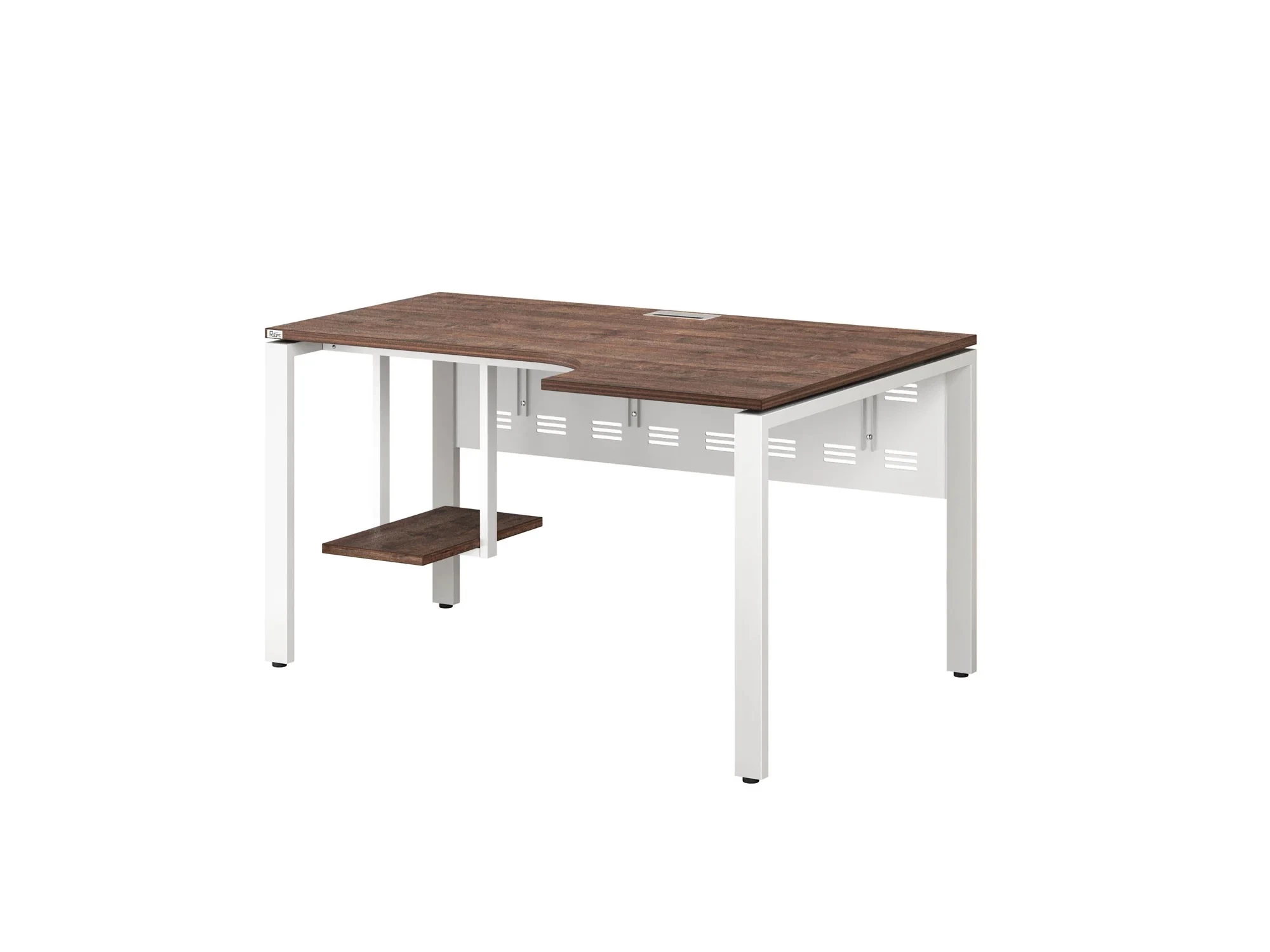 Стол угловой, экран металл, П-опора, правый 1400x900/1200x750, RM058-14x9-12 Дуб Апрельский шоколад/Белый