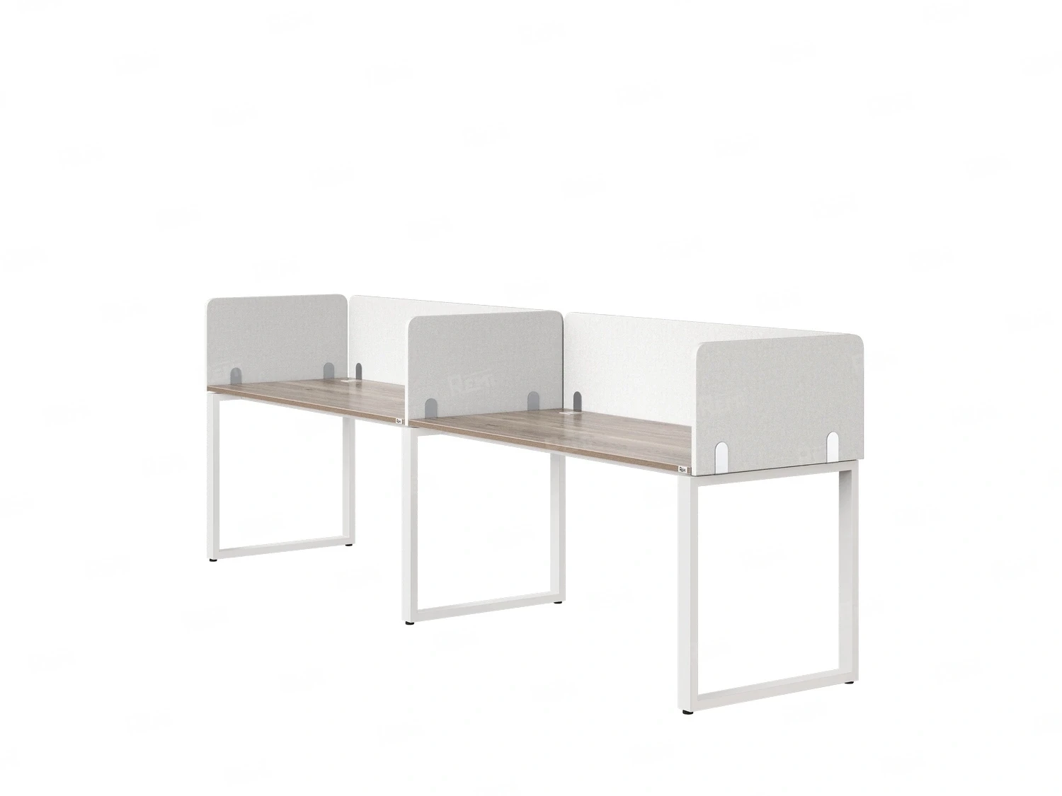 Бенч-система в 1 ряд, 2 рабочих места 5 тканевых экранов 3200x600x750 RM168-1-32x6 Дуб Маувелла/Белый