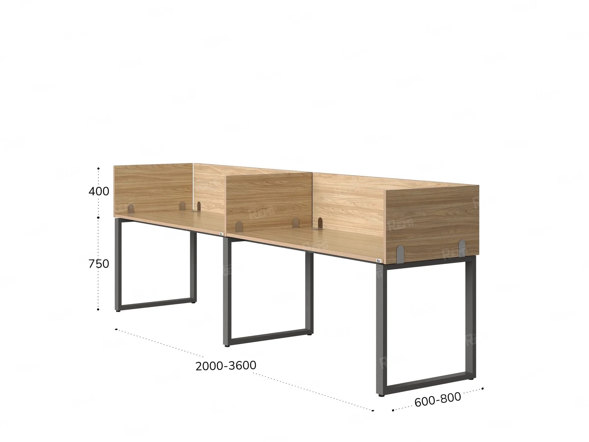 Бенч-система в 1 ряд, 2 рабочих места 5 ЛДСП экранов 2000x700x750 RM168-2-20x7 Вяз Швейцарский светлый/Серый