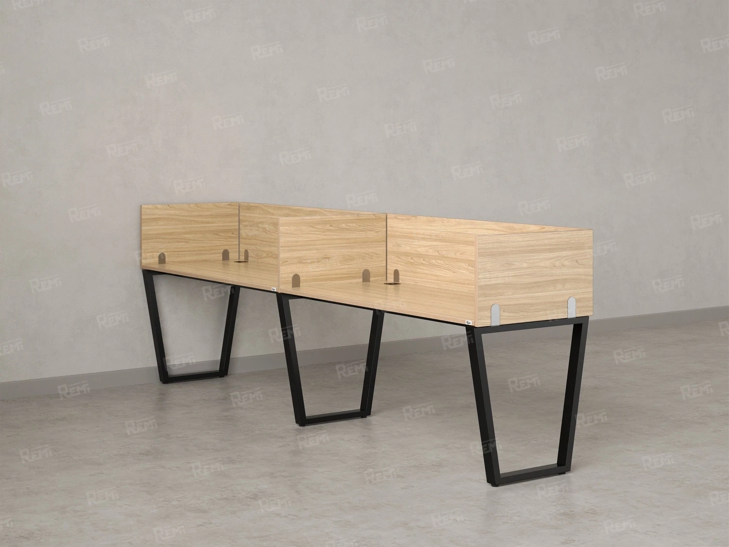 Бенч-система в 1 ряд, 2 рабочих места 5 ЛДСП экранов 2000x700x750 RM174-2-20x7 Вяз Швейцарский светлый/Черный