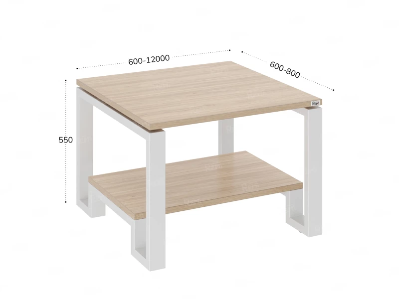 Журнальный стол с полкой 900x800x550 RM181-9x8 Вяз Швейцарский светлый/Белый