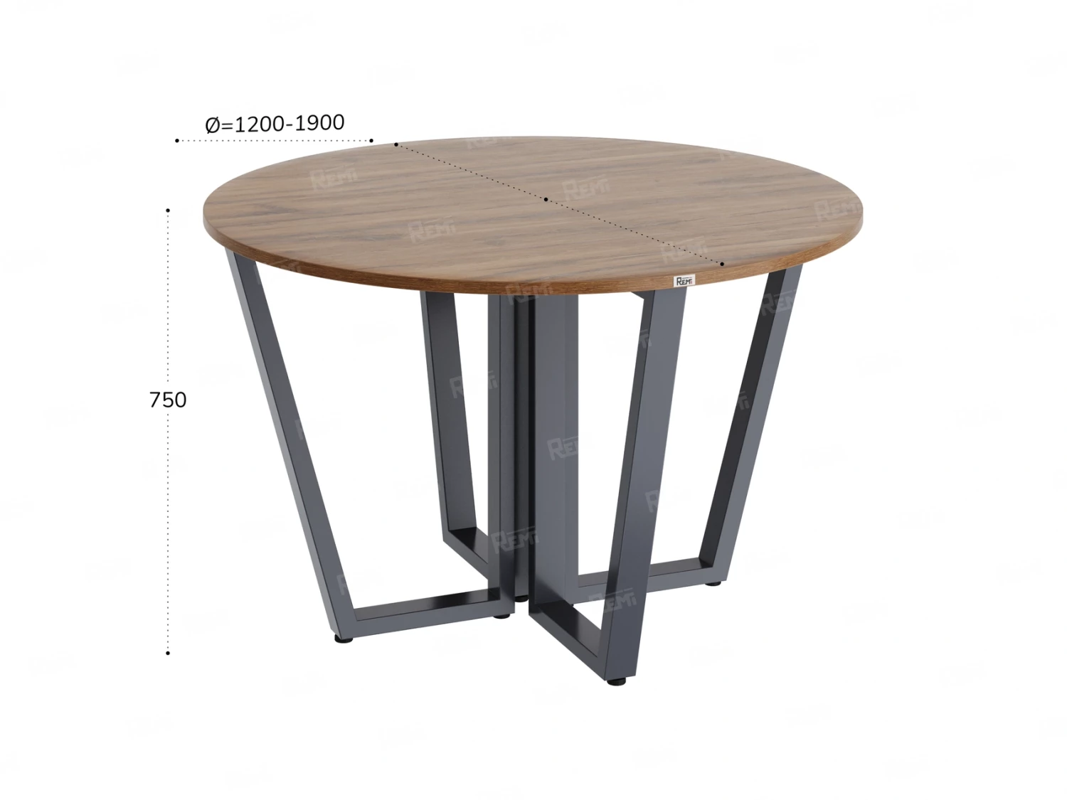 Круглый стол на U-образных опорах 1500x1500x750 RM188-15x15 Дуб Юстус/Серый