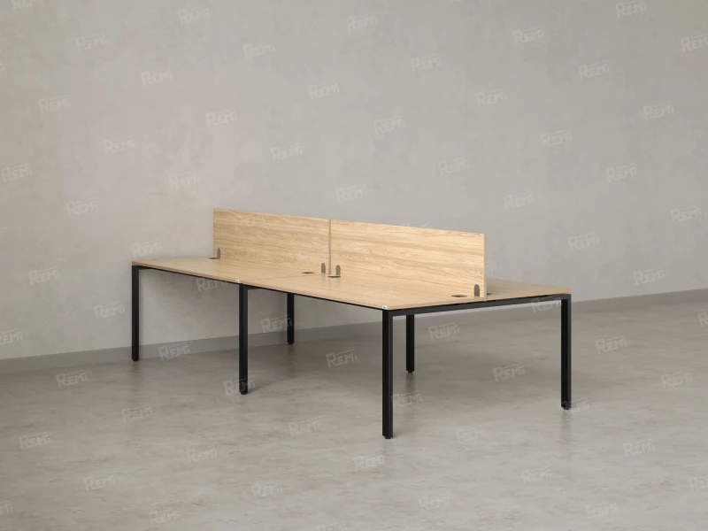 Бенч-система, 4 рабочих места, на П-образных опорах, 2 ЛДСП экранов 3200x1600x750 RM166-4-16x16 Вяз Швейцарский светлый/Черный