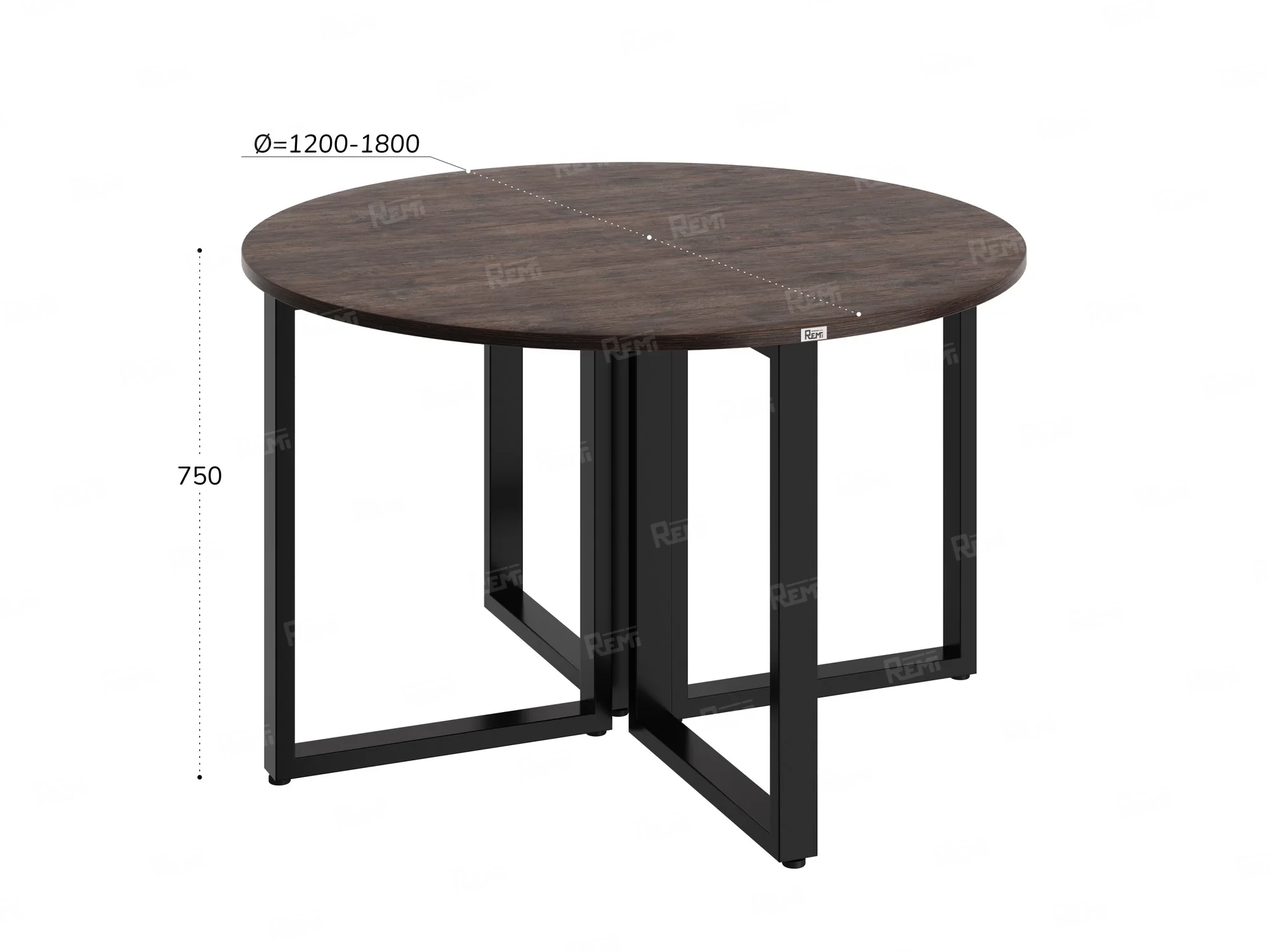 Круглый стол на О-образных опорах 1400x1400x750 RM187-14x14 Дуб Апрельский шоколад/Черный