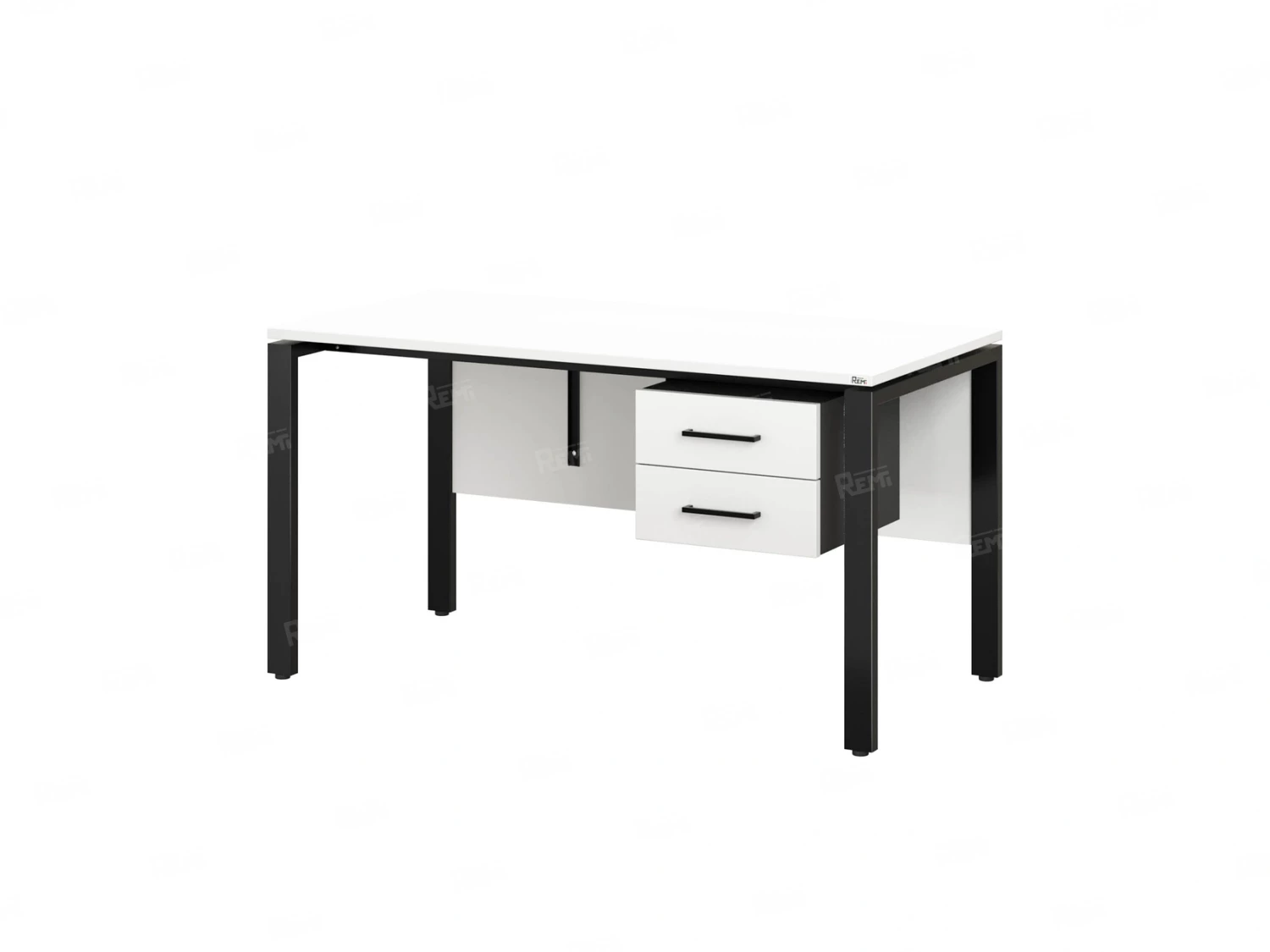 Стол прямой, подвесная тумба, ЛДСП экран, П-опора 1600x600x750 RM031-16x6 Белый/Черный