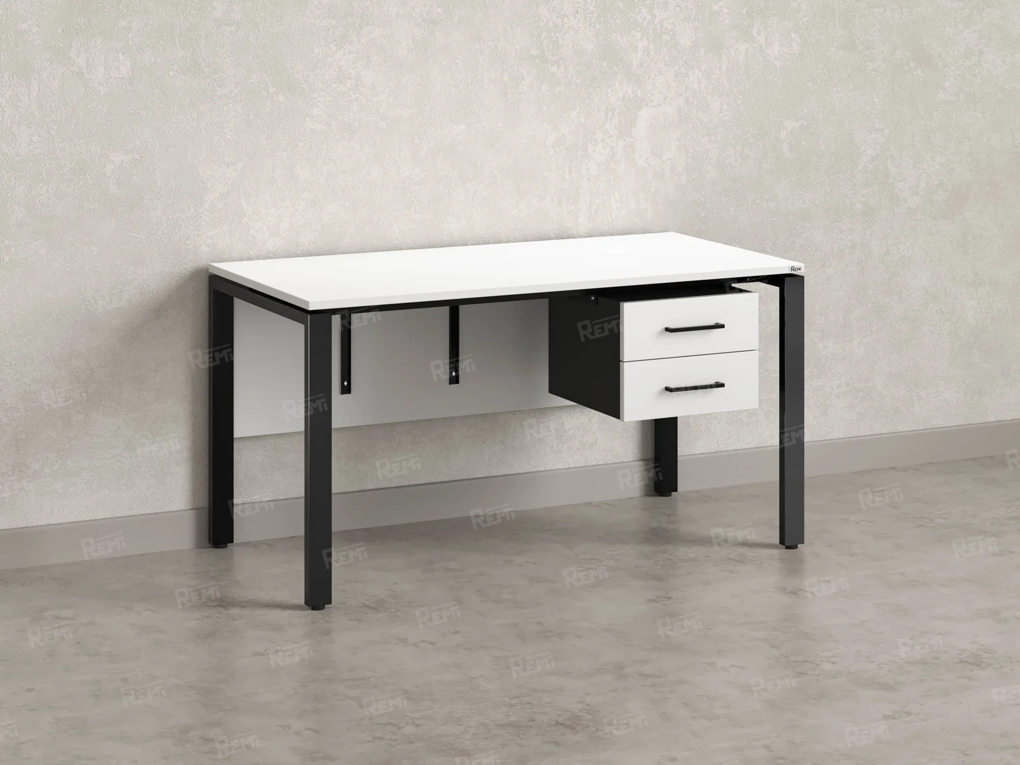 Стол прямой, подвесная тумба, ЛДСП экран, П-опора 1600x600x750 RM031-16x6 Белый/Черный