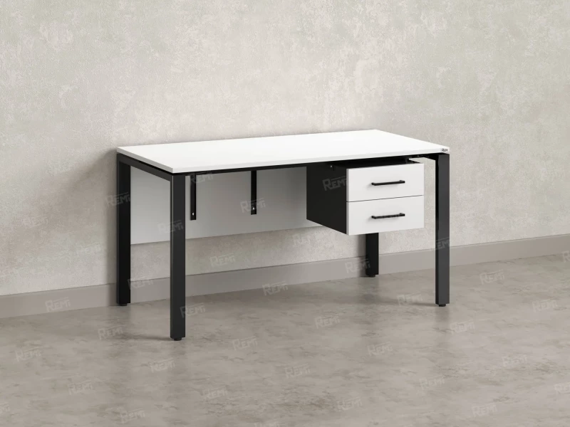 Стол прямой, подвесная тумба, ЛДСП экран, П-опора 1600x600x750 RM031-16x6 Белый/Черный