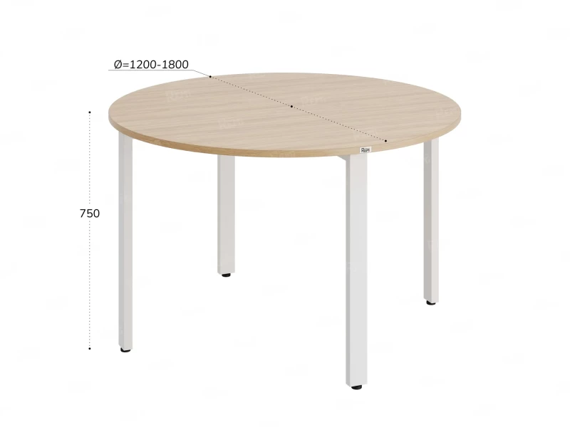 Круглый стол на П-образных опорах 1300x1300x750 RM186-13x13 Вяз Швейцарский светлый/Белый