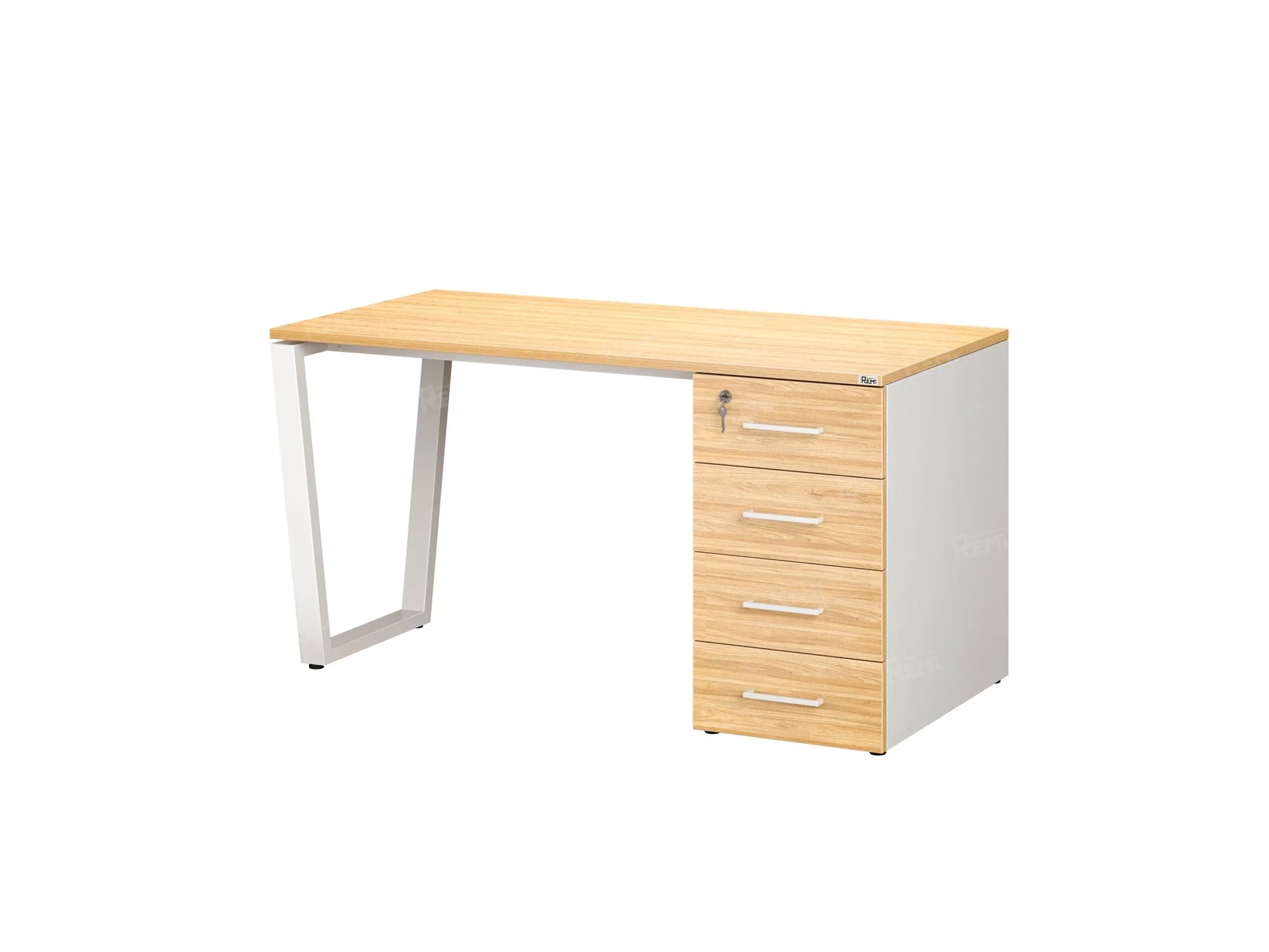 Стол прямой с тумбой на U-образных опоре, правый 1600x700x750 RM101-16x7 Вяз Швейцарский светлый/Белый