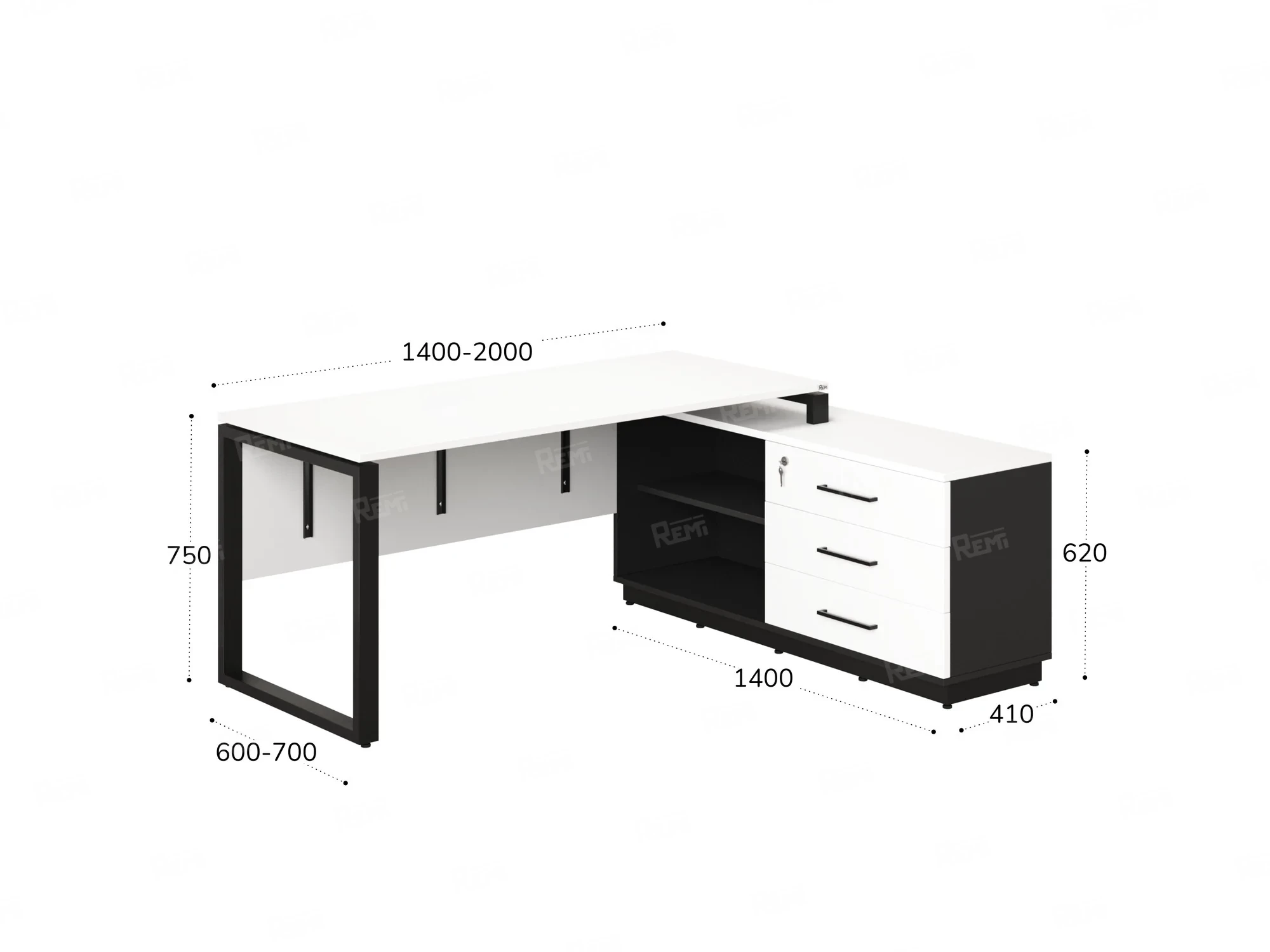 Стол прямой с тумбой R, ЛДСП экран, О-опора 1400x1400x750 RM012R-14x7 Белый/Черный