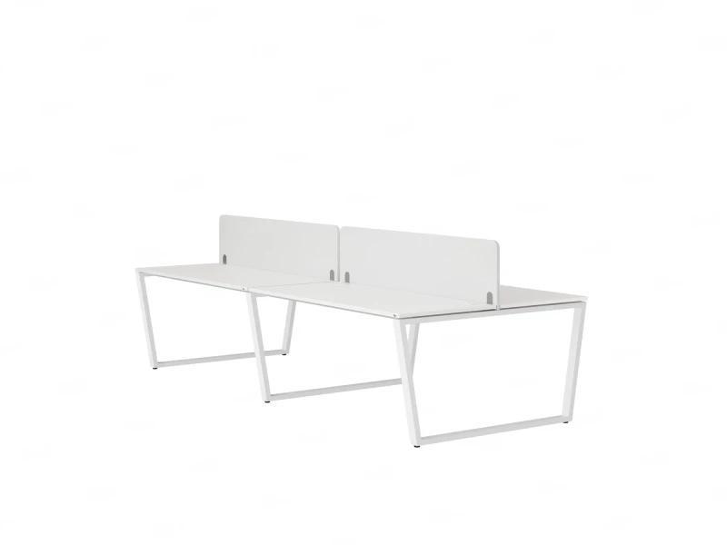 Бенч-система, 4 рабочих места, на U-образных опорах, 2 тканевых экранов 3600x1400x750 RM173-3-18x14 Белый/Белый