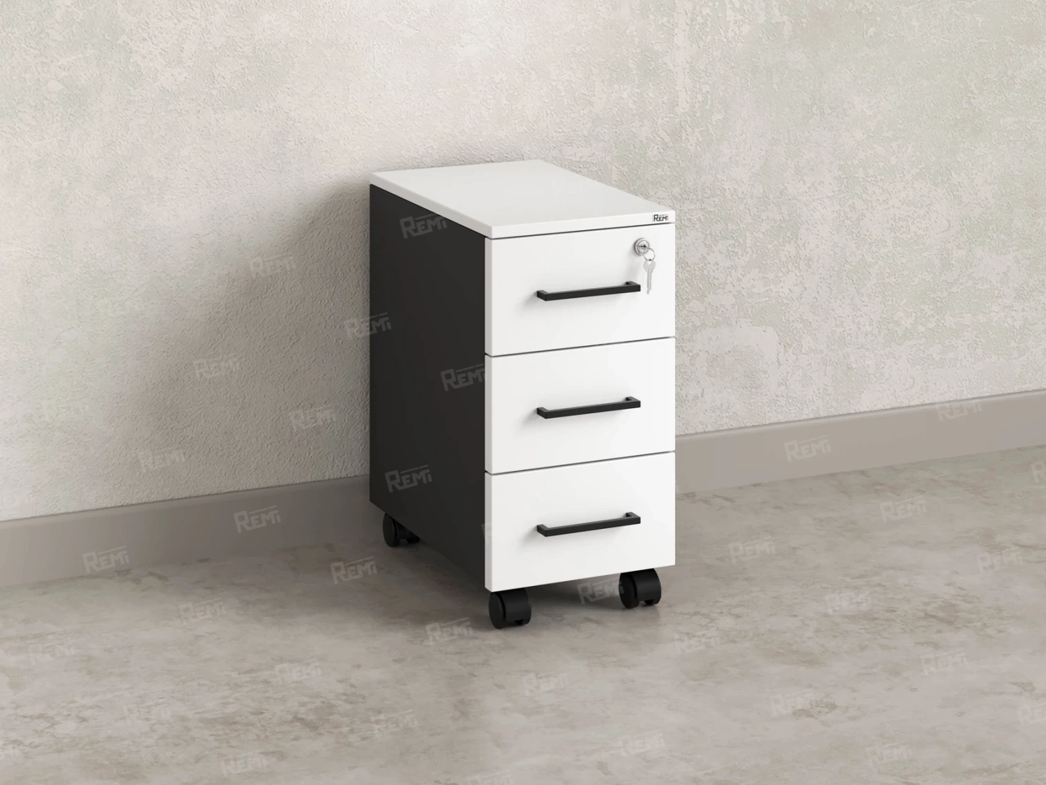 Тумба мобильная,3 ящика 300x500x600 RM123-30x50 Белый/Черный