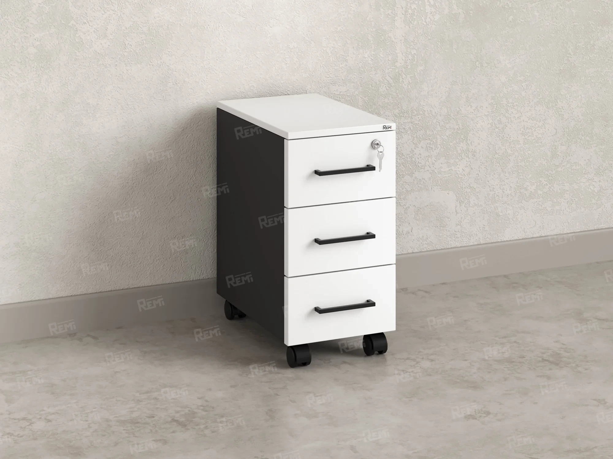 Тумба мобильная,3 ящика 300x500x600 RM123-30x50 Белый/Черный