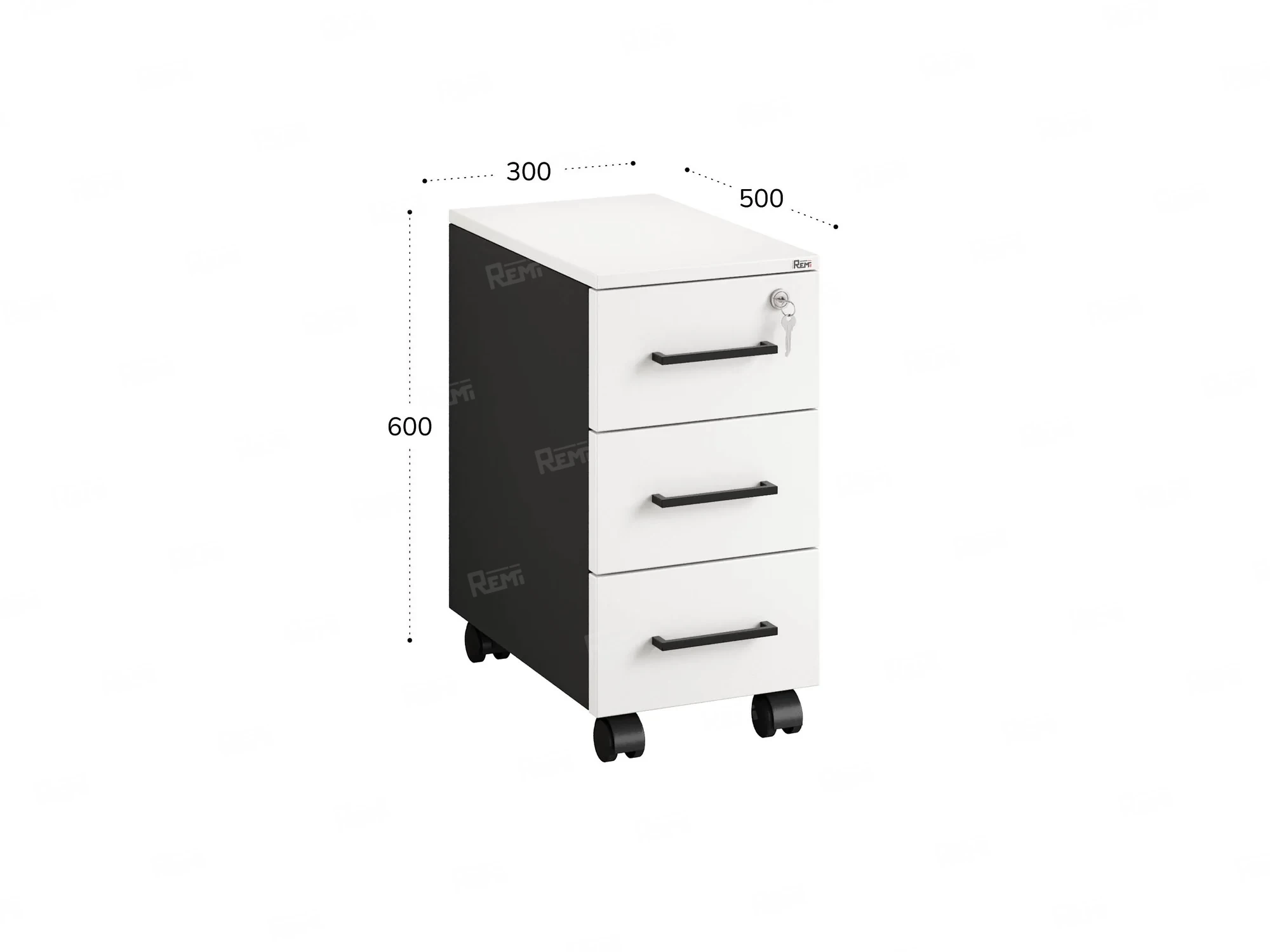 Тумба мобильная,3 ящика 300x500x600 RM123-30x50 Белый/Черный