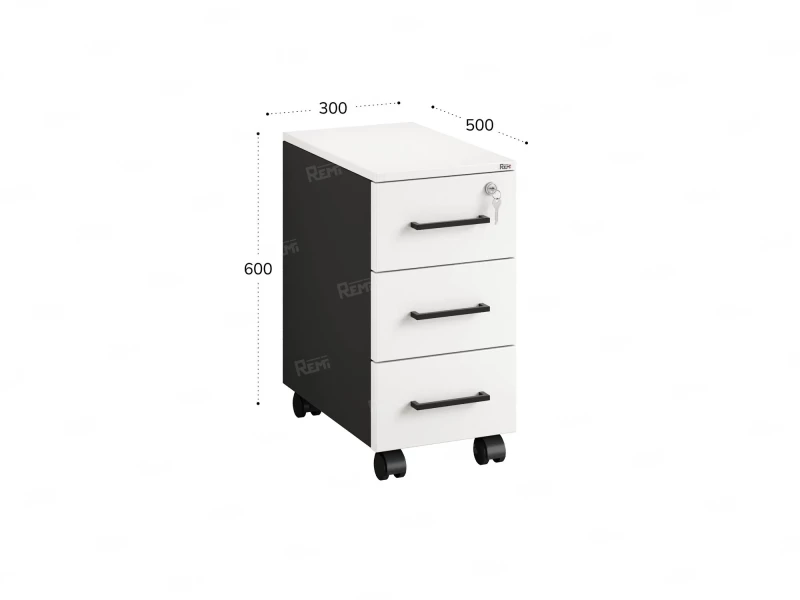 Тумба мобильная,3 ящика 300x500x600 RM123-30x50 Белый/Черный