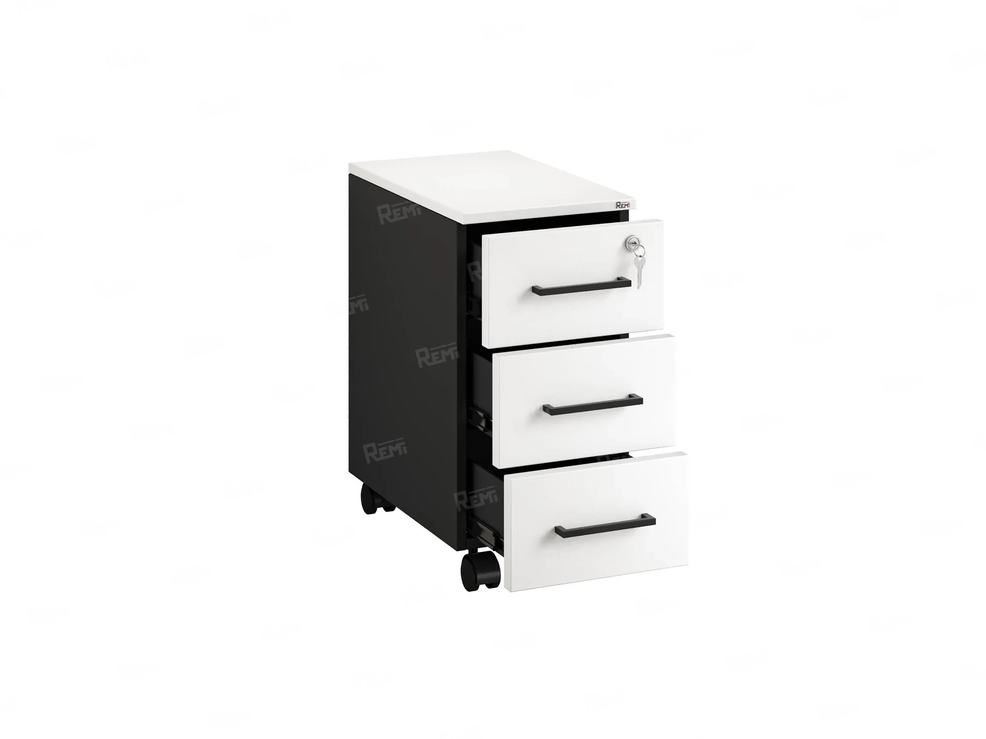 Тумба мобильная,3 ящика 300x500x600 RM123-30x50 Белый/Черный
