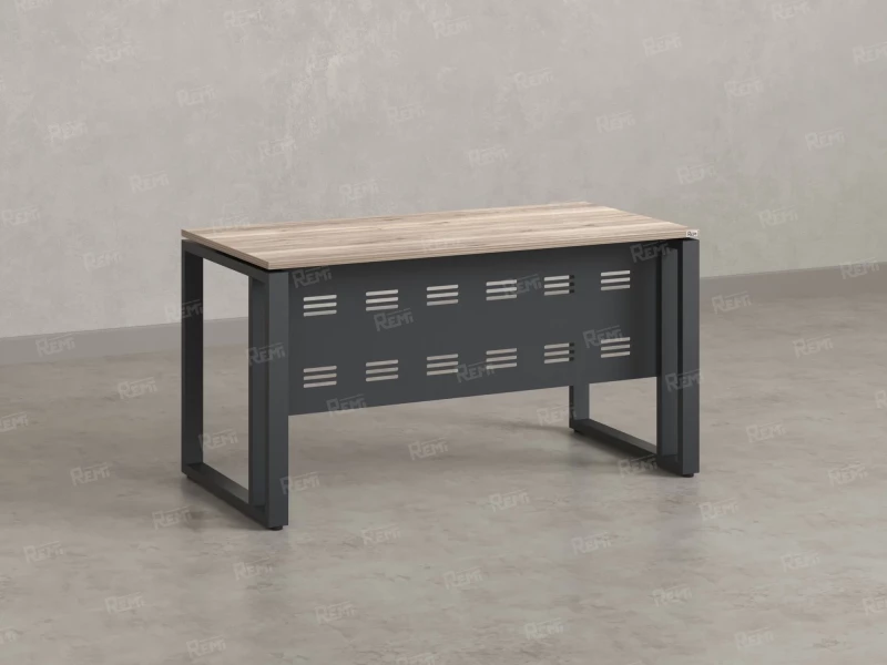 Стол прямой на О-образных опорах с металлическим экраном 1800x900x750 RM042-18x9 Дуб Маувелла/Серый