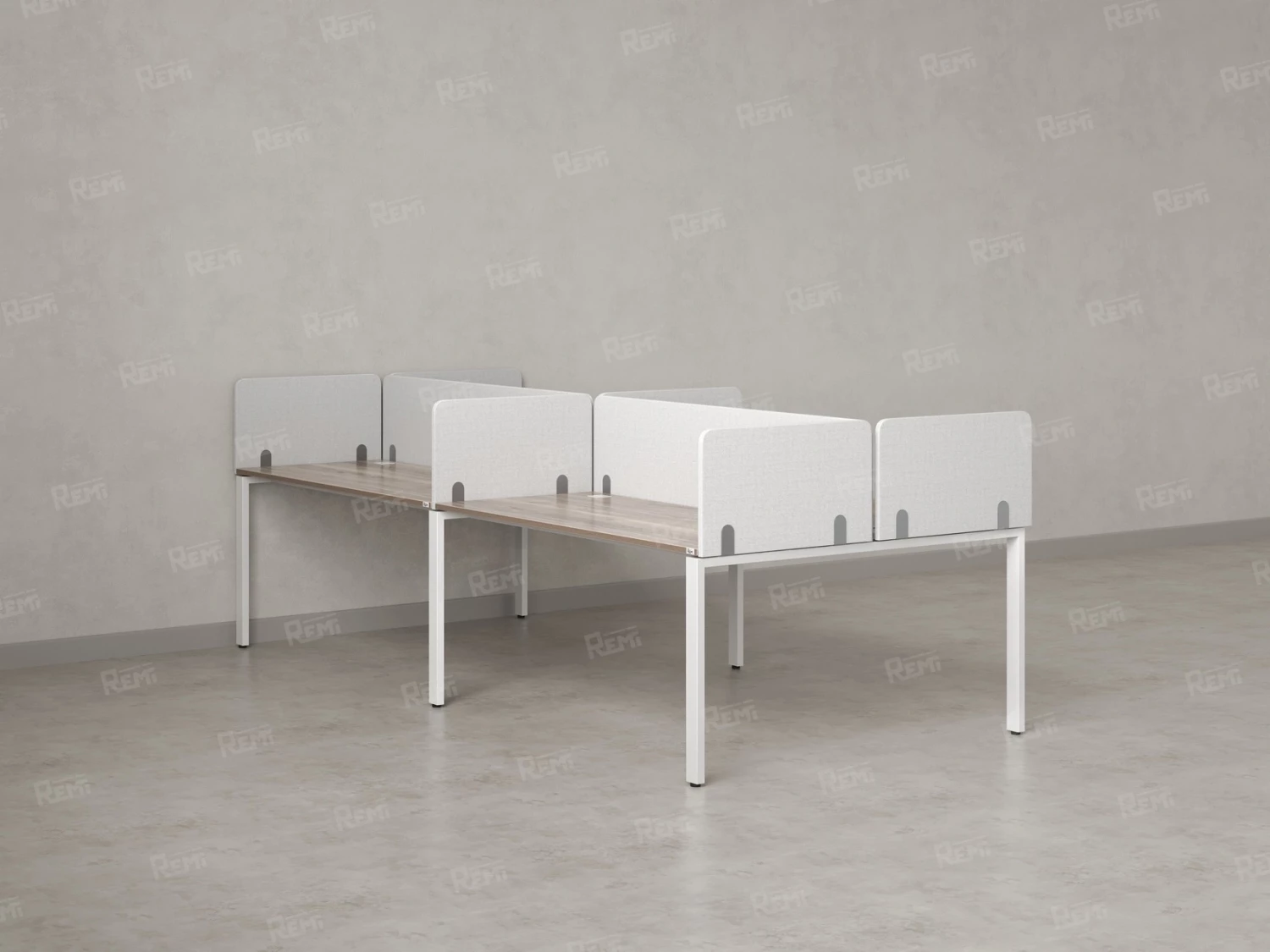 Бенч-система, 4 рабочих места, на П-образных опорах, 8 тканевых экранов 3600x1600x750 RM166-1-18x16 Дуб Маувелла/Белый