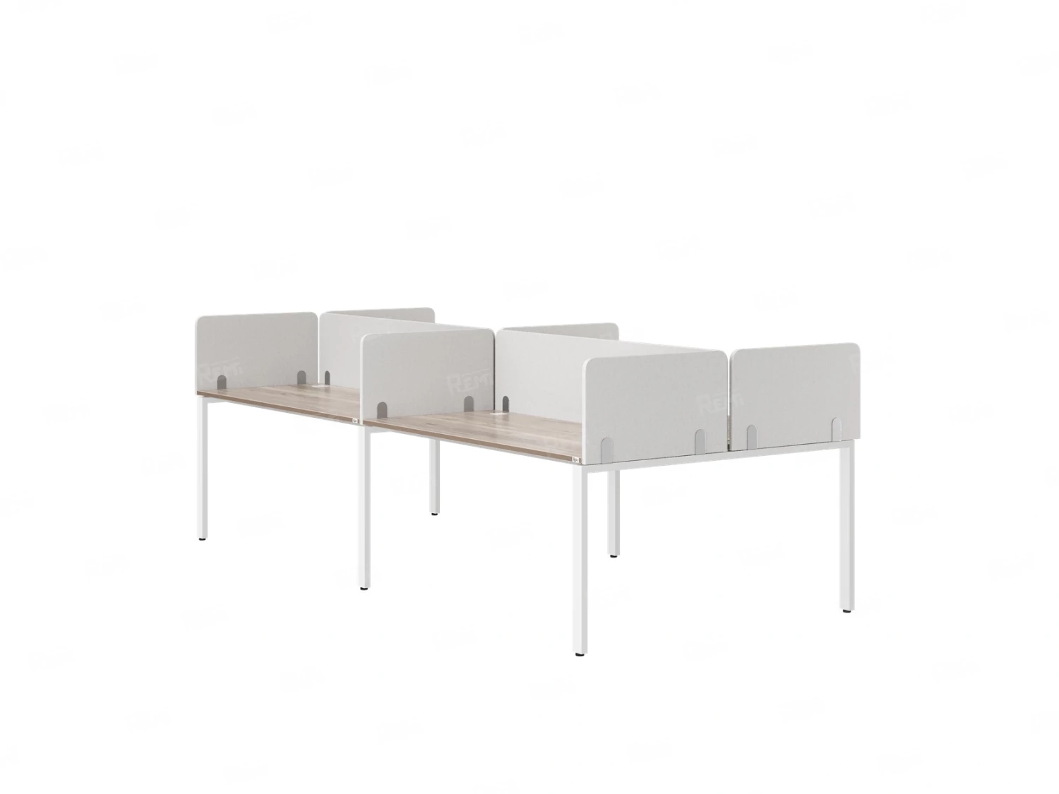 Бенч-система, 4 рабочих места, на П-образных опорах, 8 тканевых экранов 3600x1600x750 RM166-1-18x16 Дуб Маувелла/Белый