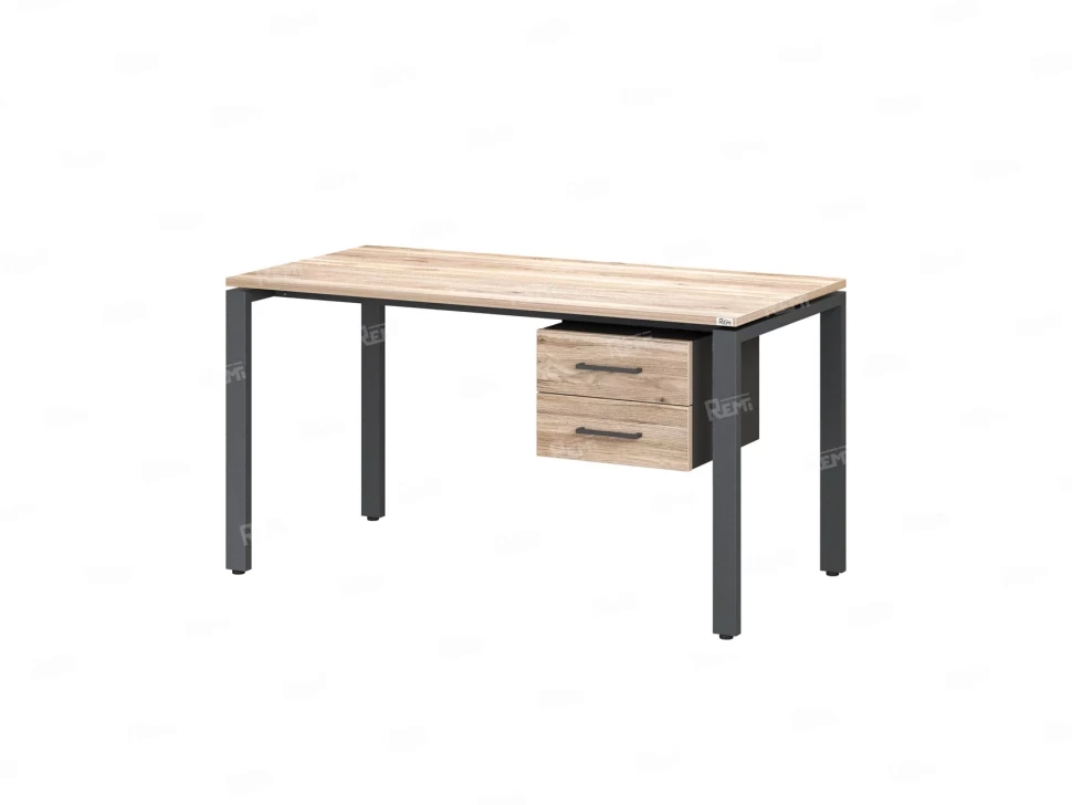 Стол прямой с подвесной тумбой 2 ящика, П-опора 1800x800x750 RM039-18x8 Дуб Маувелла/Серый