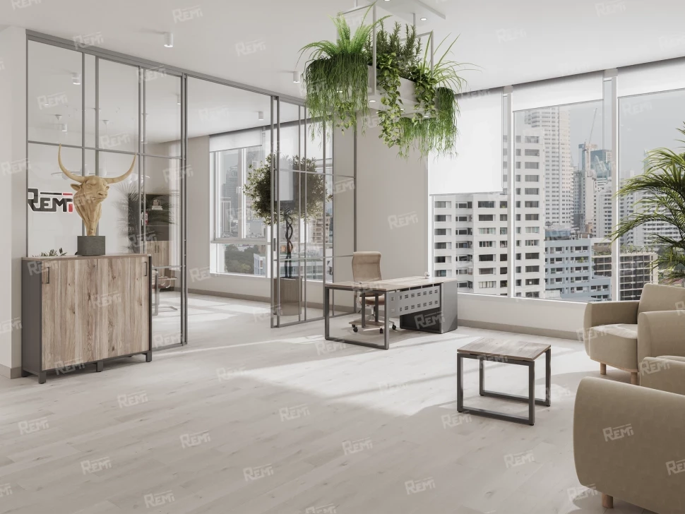 Стол прямой, подвесная тумба, ЛДСП экран, П-опора 1800x800x750 RM030-18x8 Дуб Маувелла/Серый